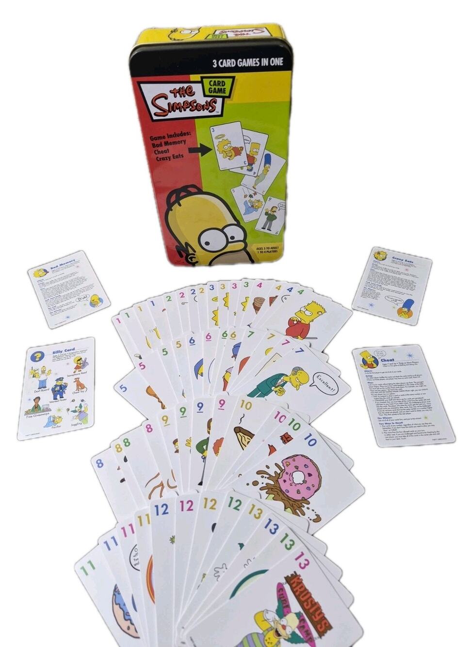 The Simpsons 3 Card Games In One Bad Memory, Cheat, Crazy Eats 2005 Edition Tin